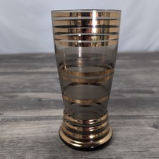 VTG Amber & Gold Bohemian Glass Striped Vase 8
