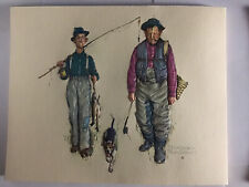 Vintage NORMAN ROCKWELL 3D Raised Paper 10x8 Signed Prints Fishing Day w/ Dog picture
