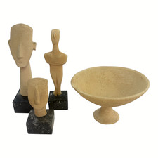 CYCLADIC ART MUSEUM MINIATURE REPRODUCTION LOT OF 3 STATUES & BOWL ATHENS GREECE picture