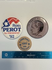 Vintage Ross Perot Political Buttons 1992 & 1996 3-Piece Lot picture