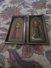 Antique Religious Chromolithograph Framed Print Angel W/ Horn Art Fra Angelico  picture