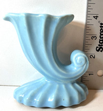 Vintage Cornucopia Pillar Candle Holder Sky Blue Porcelain Decor 3.75