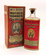 Antique Dr. A.C. Daniels’ Wonder-Worker Lotion Bottle with Original Box c1920 picture