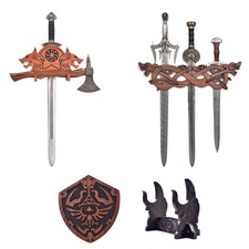 Medieval Fantasy Norse Viking Wood Sword Plaque Axe Display Mount Stand picture