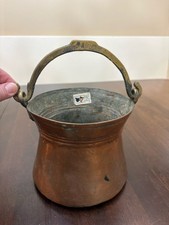 Vintage Copper Bucket Cauldron with Brass Handle 5.25in x 5 5/8in picture