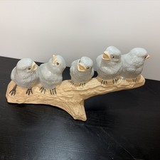 Vintage Ceramic 5 Baby Birds On Branch Figurine Finches Chicks 10” X 5x3 picture