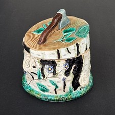 Antique Kuznetsov Imperial Russian Porcelain Birch Stump Tobacco Box picture