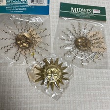 Lot Of 3 Vintage NOS Sun Face Metallic Gold Ornaments Celestial 90s Whimsy picture
