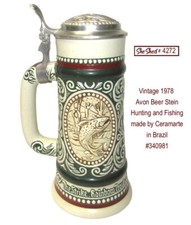 Avon Vintage 1978 Beer Stein Hunting Fishing Ceramarte Brazil 9.5 Inch Mug VGC picture