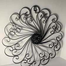 Vtg Black Metal Wall Hanging~Medallion~16”~Spanish Revival~Gothic~Wrought Iron picture