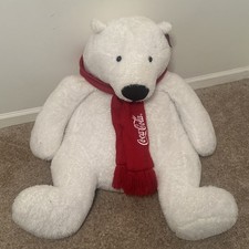 Large Giant Coca Cola Advertising Plush Polar Bear Scarf Stuffed Animal 31