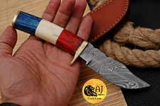 CUSTOM HAND FORGED DAMASCUS STEEL HUNTING KNIFE W/WOOD & BRASS GUARD HANDLE picture