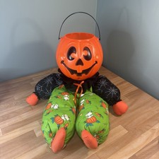 VTG Halloween Pumpkin Head Blow Mold Candy Bucket Shelf Sitter Handmade Snoopy picture