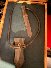 Antique Mandaya Badao Dagger + Carved Wood Scabbard & Braided Baldric - Mindanao picture