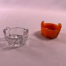 Vintage Round Open Salt Dips - 1 Clear - 1 Boyd Art Glass Orange Slag -Set of 2  picture