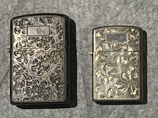VTG his her 1950s Zippo 950 Silver Hand Engraved Lighter Matching Set Pair Japan picture