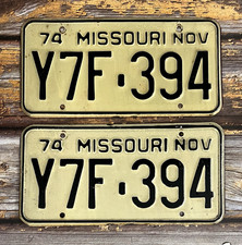1974 Missouri Automobile License Plate Matched Pair / Set Y7F-394 picture
