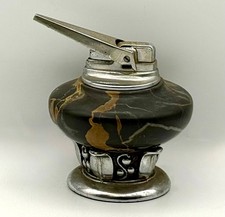 Vintage Ronson Marble Table Lighter Black Gold Portoro Chrome Base Newark NJ picture