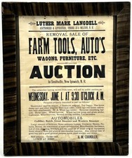 Antique Circa 1912 NEW HAMPSHIRE Auction Advertising Poster Tiger Striped Frame picture