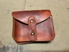 WWI WWII FRENCH M1915 BROWN LEATHER COMBAT AMMO POUCH picture