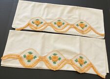 Gorgeous Sun Yellow & Orange Hand Embroidered Floral Vintage Pillow Cases. picture