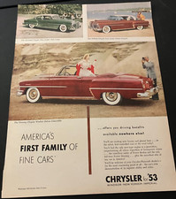 1953 Chrysler Windsor & New Yorker - Vintage Original Print Ad / Wall Art - NICE picture
