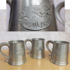 Woodbury Peweters VTG Stein Mugs Set 3 Weona 1967 Whale Coastal Nautical Ocean picture