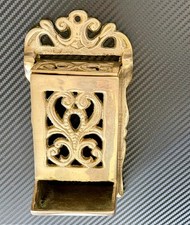 Vintage Solid Brass Match Box Holder Wall Mount Ornate Scrolled 7