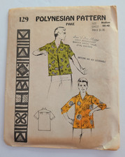 Vtg 60s Polynesian Pattern 129 'Pake' Mens Hawaiian Aloha Shirt Med 38-40 NEW picture