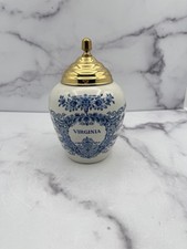 Royal Goedewaagen Delft Virginia Tobacco Jar Brass Tone Lid Holland 7.75