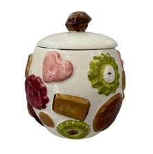 Vtg 1950s Napco Cookies All Over Cookie Jar Walnut Lid Mid Century Ceramic MINT picture