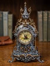 Vintage Baroque Rococo Style Mantel Clock Ornate Cast Metal Distressed White picture