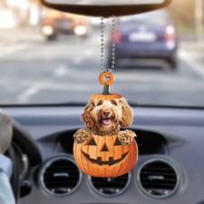 Labradoodle Dog Pumpkin Holiday Ornament, Labradoodle Hanging Halloween Ornament picture