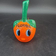 Vintage Florida Orange Souvenir Bell Ceramic Hand-Painted Folk Art Collectible picture
