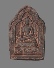 Real Tibet 16th Century Old Antique Buddhist Clay Tsa Tsa Buddha Statue Akshobya picture