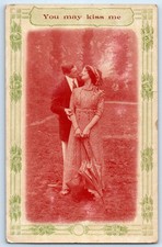 c1910s Romance Sweet Couple You May Kiss Me Bamforth Melrose NY Antique Postcard picture