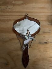 Vintage Stained Glass Hummingbird Vanity Mirror Hand Held 11” Orange/reds picture