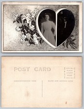 Antique RPPC Postcard Couple Heart Portrait Cherubs Roses Velox 1907-1914 picture