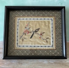 Vintage Framed Asian Silk Embroidery Bird Floral Panel Wall Art Decor picture