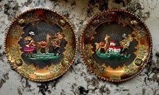 Vintage Bolivian Copper Wall Hanging Plates Set of 2 Andean Folk Art Llamas picture