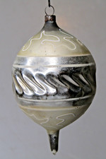 Antique VTG Glass Stencil PIctured Fluted Large DROP Christmas Ornament Germany picture