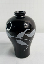 Imperial Collection Miniature Ceramic Black Glazed Sliver Grey Floral Vase picture