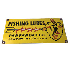 Vintage Fishing Lures Sign - Paw Paw Bait Co Gas Pump Porcelain Sign picture