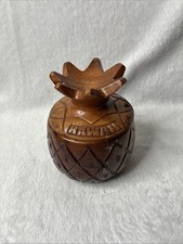 Vtg Hawaii Wooden Pineapple Trinket Box or Jar w/ Lid Hand Carved Hand carved picture