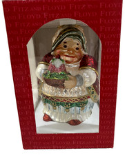 NIB Vintage Fitz and Floyd Classics Glass Large Mrs. Santa Claus Ornament 8