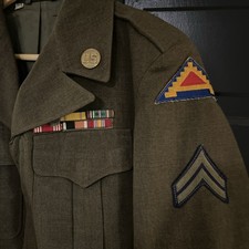 VTG WWII US Army Ike Jacket Size 34R Drab Green 1946 Wool Patch/Ribbon/Button picture