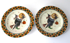 2 Vintage Sakura Debbie Mumm Vintage 1998 Witch on Broom Plates Halloween Decor picture