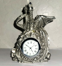 VINTAGE 1994 MASTERWORKS FINE PEWTER BY SEDLOW QUARTZ CLOCK CASTLE WITH DRAGON picture