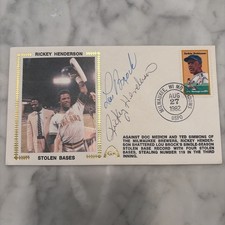 Cachet Signed 1982 Rickey Henderson Vintage Early Full Signature w/ Lou Brock picture