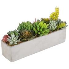 MyGift Faux Succulent Plant Arrangement 12-Inch Gray Cement Pot picture